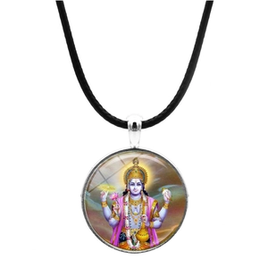 Religious Hindu Deity Pendant Necklace Zinc Alloy Glass Cabochon Ethnic Spiritual Jewelry With Braided Rope Chain