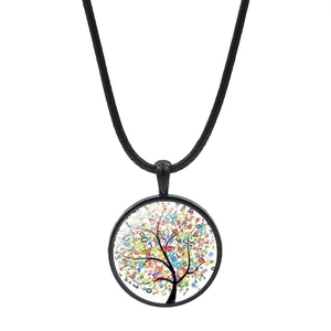 Collier pendentif Arbre de Vie minimaliste avec motif de chiffres sur cordon noir