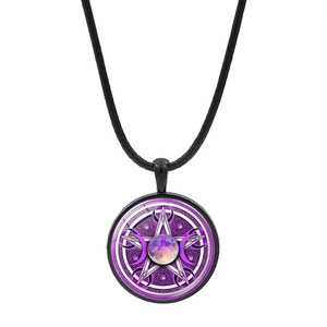 Collier Pendentif Déesse Triple Lune Pentagramme Alliage Zinc Verre Cabochon Bijoux Wicca Mystiques Pour Femmes Hommes