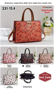 Détails des sacs cabas imprimé cerise en cinq couleurs, dimensions 30x10x23cm
