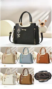 Multi-compartment ladies handbag set showing interior structure and six color options
