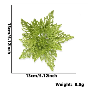 Sparkling green glitter artificial snowflake decoration for Christmas tree 13cm size