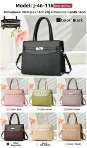Detailed view showing bag dimensions 30x11x23cm and seven available color options