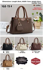 Detailed view of large shoulder bag in five colors showing size specs and interior structure
