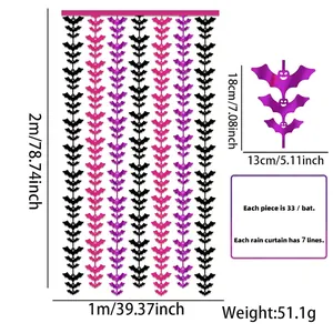 Halloween bat tinsel curtain background in purple and black, 1x2m party wall decoration