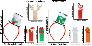 Größentabelle mit Maßen für glitzernde Weihnachts-Haarreifen und Party-Zubehör im Detail