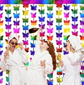 Rainbow gradient butterfly foil fringe curtain used for party celebration background