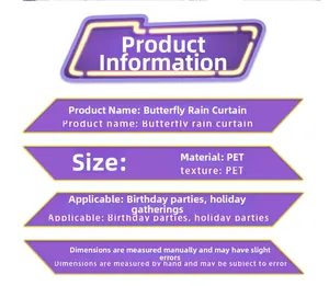 Detail specifications for butterfly rain curtain made of PET for birthday party decor