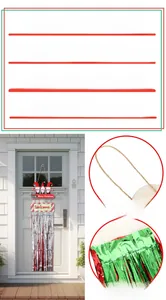 Detail of Christmas wooden gnome welcome sign with sparkling red green and silver tinsel