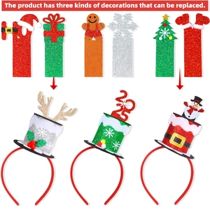 Diadema de Mini Sombrero de Copa DIY Reemplazable de Navidad para Adultos Niños 2025 Año Nuevo Decoración Fiesta Purpurina