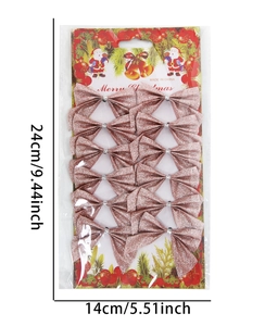 Detail von 12 goldenen Glitzer-Weihnachtsschleifen in Verpackung mit Größenangaben