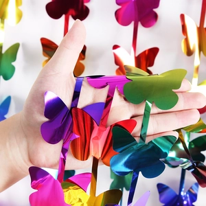 Colorful laser foil butterfly fringe curtain for party wall decoration and backdrop