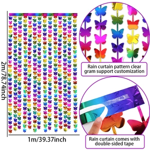 2m Colorful laser butterfly foil fringe curtain party backdrop with adhesive tape