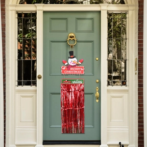 Décoration de porte bonhomme de neige avec pompon rouge et texte Merry Christmas