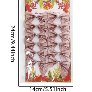 Set of 12 rose gold glitter Christmas bows for holiday tree and gift box decoration