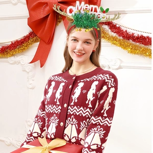 Christmas reindeer antler headband with Merry Christmas text and festive red green decor
