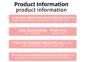 Specifications for the red Valentine's Day heart headband made of felt and fiber material