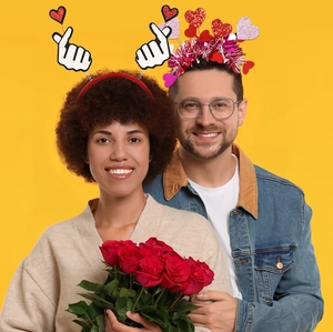 Romantic red heart headbands on couple for Valentine's Day party and photo props