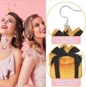 Boucles d'oreilles en feutre chapeau haut-de-forme à paillettes dorées pour fêtes