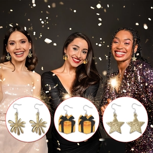 Boucles d'oreilles de Nouvel An argentées avec paillettes dorées et motifs de flocons
