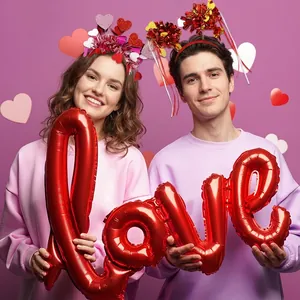 Valentine's Day headband and LOVE foil balloon set for romantic party hair decoration
