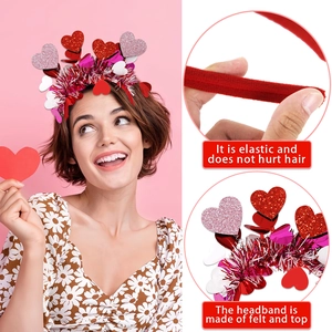 Glittery heart headband with red sequins for Valentine's Day party and wedding hair decor