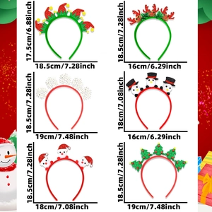 Detailed dimensions of six Christmas headbands with Santa, elk and tree designs