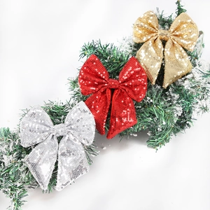 Glitter Christmas tree bow ornaments in gold red and silver for holiday gift box decor