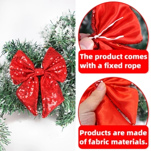 Fiocco natalizio rosso con paillettes per decorazione albero con corda di fissaggio inclusa