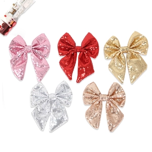 Glitter Christmas tree bow ornaments in five colors for festive holiday gift box decor