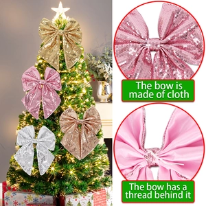Fiocchi natalizi glitterati oro, argento, rosa per decorazioni di alberi e feste