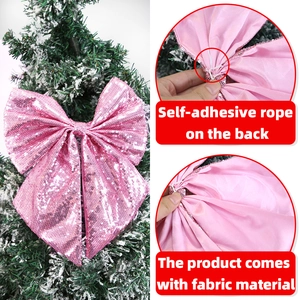 Fiocco natalizio rosa con paillettes e nastro adesivo per albero di Natale e confezioni
