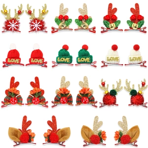 Pince à Cheveux Bois de Renne de Noël Mini Bonnet en Tricot Love Cloche Flocon de Neige Paillettes Accessoires de Cheveux de Fête
