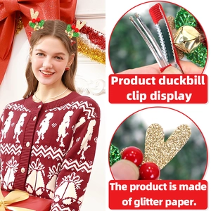 Barrettes bois de renne de Noël scintillants avec cloches dorées et décoration baies