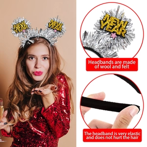 New Year party headband with 2026 glitter letters and silver tinsel for holiday events