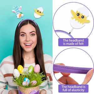 Detail of Easter gnome and chick felt headband showing material texture and elasticity