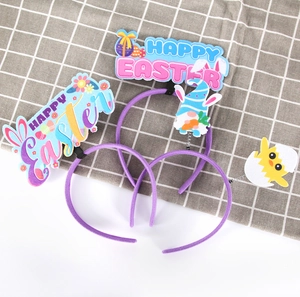 Close-up of Easter headbands featuring Happy Easter lettering and cute gnome bunny ears