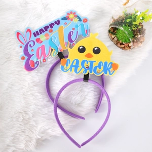 Lot de 2 serre-têtes de Pâques avec lettrage Happy Easter, oreilles de lapin et poussins