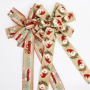 Lazo de Navidad de arpillera con gnomos para decoración del árbol y el hogar navideño