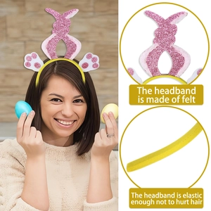 Pink sequin bunny ear headband for Easter parties with yellow elastic felt band