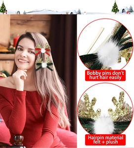 Détails des pinces de Noël bois de renne avec paillettes et nœuds en velours
