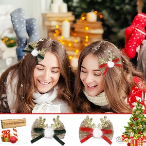 Pinces à cheveux bois de renne scintillants avec nœuds en velours pour Noël