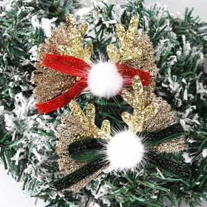 Barrettes bois de renne de Noël avec nœuds en velours et paillettes pour coiffure enfant