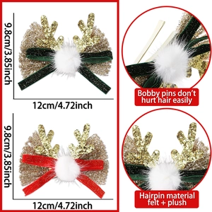Barrettes bois de renne pailletées avec nœuds en velours pour décoration de Noël