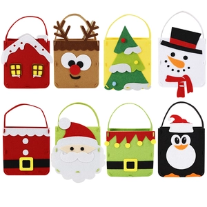 Handmade Christmas Candy Gift Bag Non-woven Felt Portable Holiday Party Treat Tote Cartoon Santa Claus Reindeer For Kids