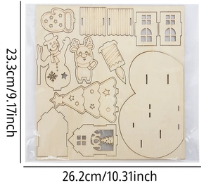 DIY wooden Christmas craft kit with laser-cut snowman and reindeer puzzle pieces