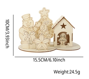 Detailed size parameters of laser-cut wooden Christmas snowman and cottage decor