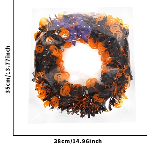 35cm Halloween wreath with black tinsel, orange pumpkins and purple spider web bow decoration