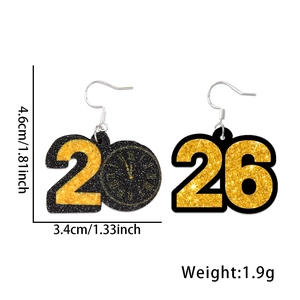 Détails des boucles d'oreilles Nouvel An 2026 avec crochets argentés et paillettes