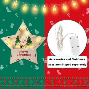 Décoration de Noël en forme d'étoile en bois 3D avec éclairage LED et motif Père Noël